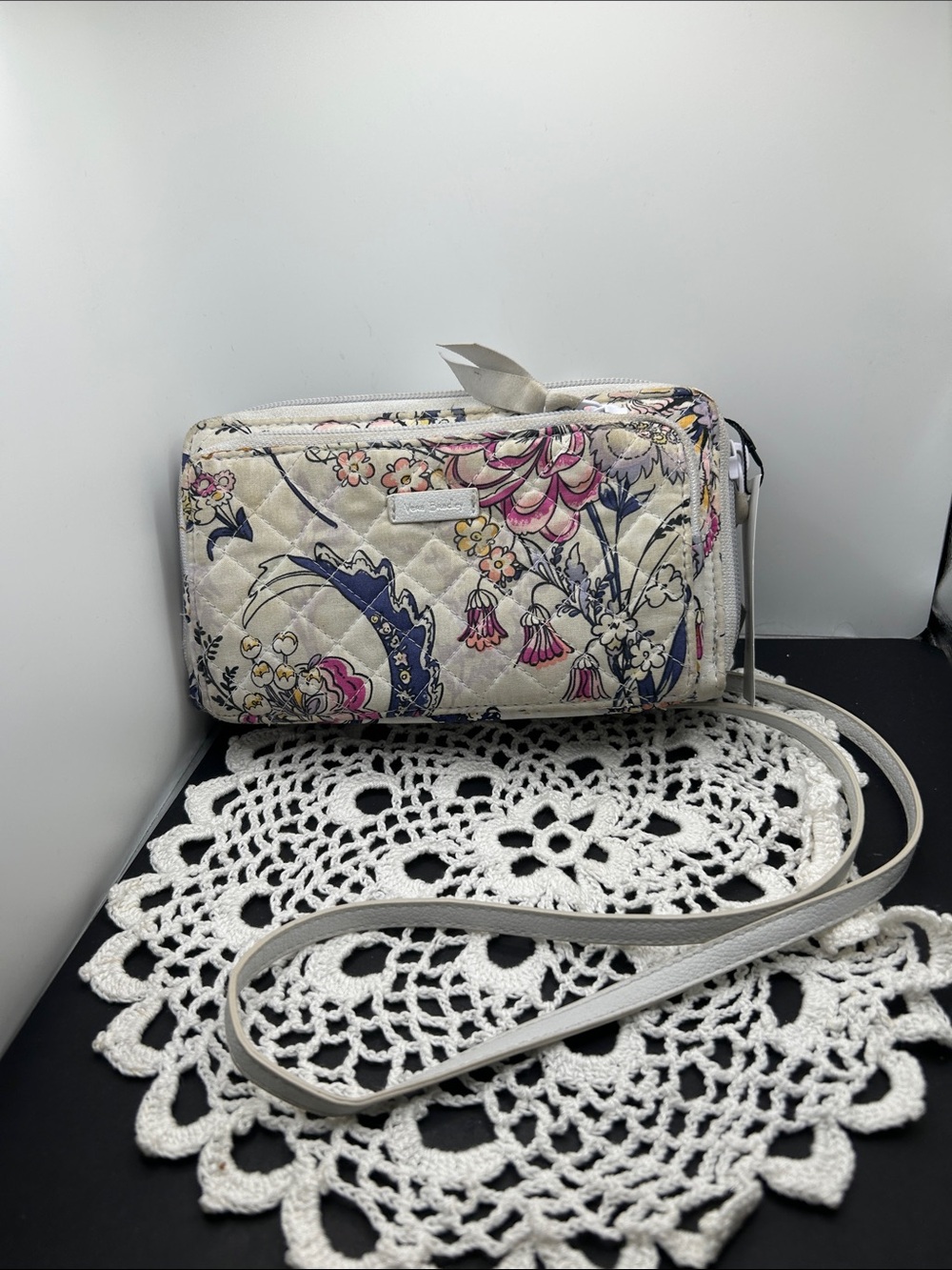 Vera Bradley Quilted Floral Crossbody in Cream, Pink & Blue
